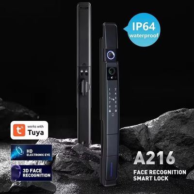 Schwarzes Smart Door Lock mit Kamera und Fingerabdruck 3D Gesichtserkennung TUYA Wasserdichtes Schloss