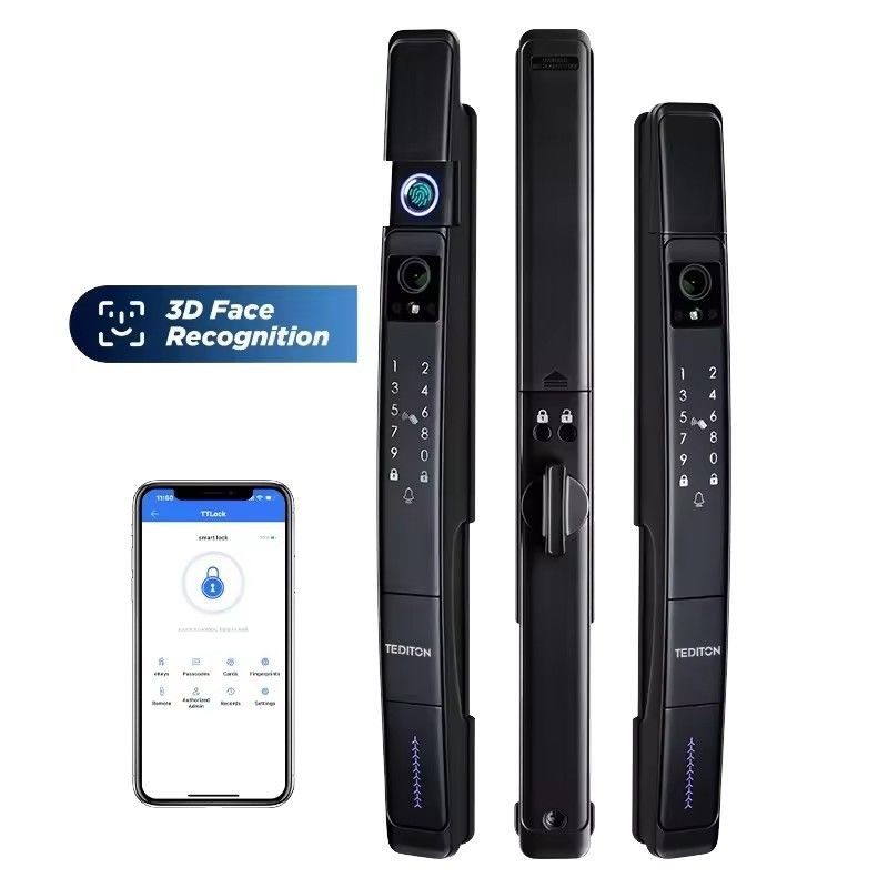 Schwarzes Smart Door Lock mit Kamera und Fingerabdruck 3D Gesichtserkennung TUYA Wasserdichtes Schloss