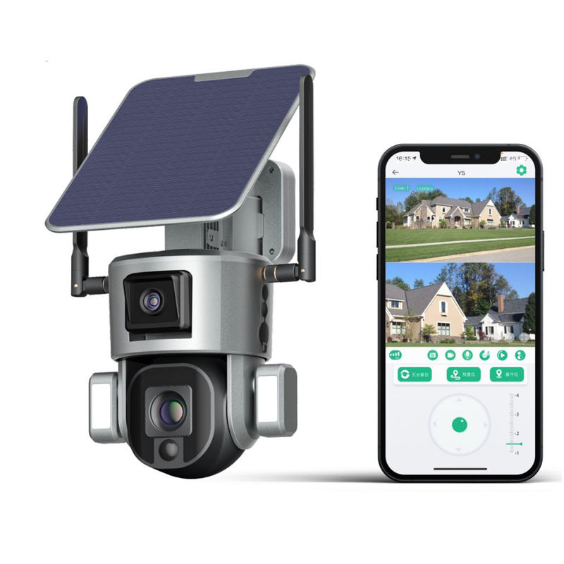 4K Solar Human Double Lens Überwachungskamera mit Bordspeicher und Solarstrom